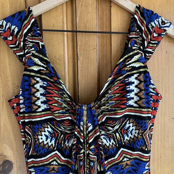 Y2K Dress 8 Tribal Blue Multicolor Sleeveless Sheath Art Indie Stretch Tapestry‎ - Picture 2 of 8